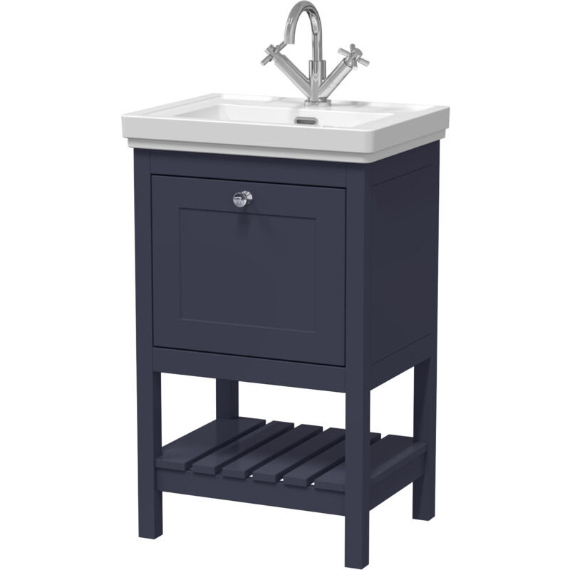 Balterley Traditional Furniture Floor Standing 1 Drawer Vanity & 1 Tap Hole Fireclay Basin, 500mm, Indigo Blue