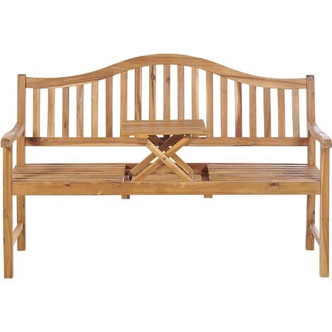 Traditional Garden Bench Acacia Wood Tray Table 3 Seater Hilo II - Light Wood