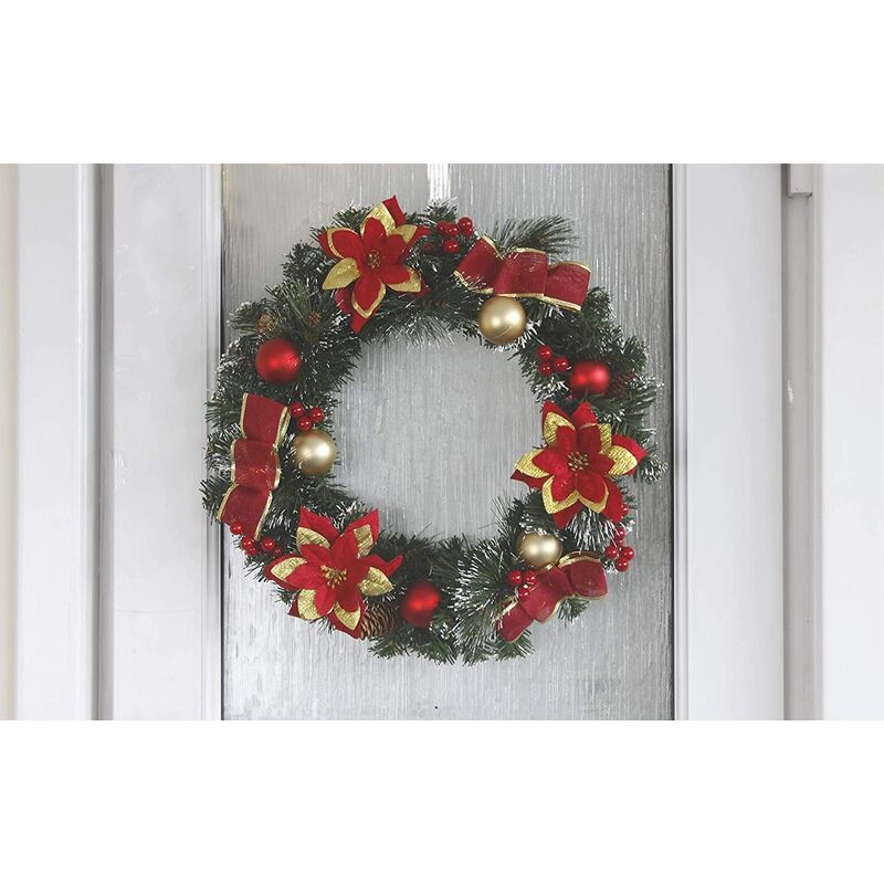 Christmas Wreath Large 40cm Red & Gold Xmas Wreath With Baubles Berries And Poinsetta
