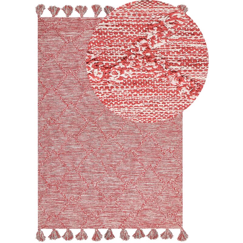 Beliani Rug Nigde Red 160 X 230 Cm Cotton