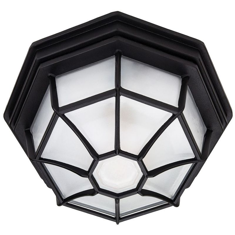 Traditional Hexagonal Matt Black Flush Ceiling Porch Light Fitting with Glass by Happy Homewares