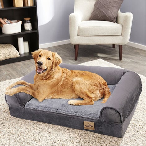 main image of "Traditional Large Dog Bed Pet Cuddler Couch Lounger Removable Cover - Grey - Size L"