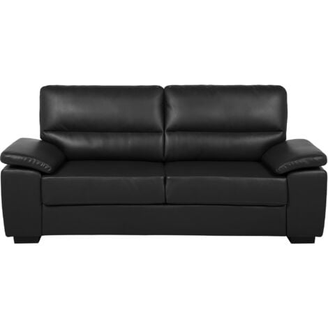 Traditional Living Room Sofa 3 Seater Black Faux Leather Vogar