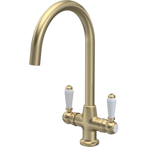Traditional Mono Mixer Kitchen Tap with Lever Handles - Brushed Brass