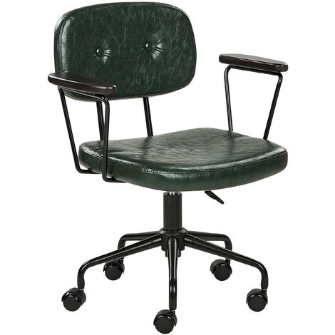 Traditional Office Chair Faux Leather Swivel Adjustable Dark Green Algerita