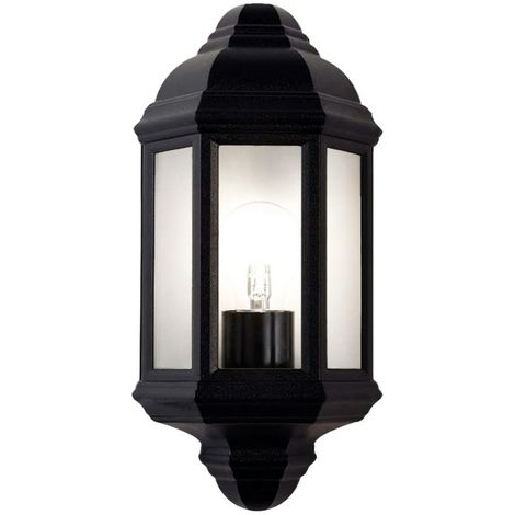 Traditional Outdoor Matt Black Cast Aluminium Flush Wall Lantern Light Fitting by Happy Homewares