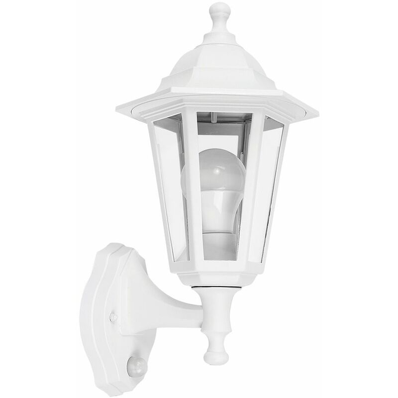 Traditional Outdoor Security PIR Motion Sensor IP44 Rated Wall Light Lantern - White
