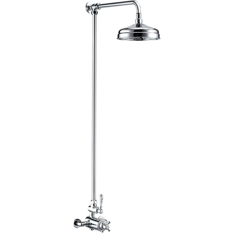 Traditional Overhead Thermostatic Rigid Riser Shower Kit with Single Fixed Head - Chrome