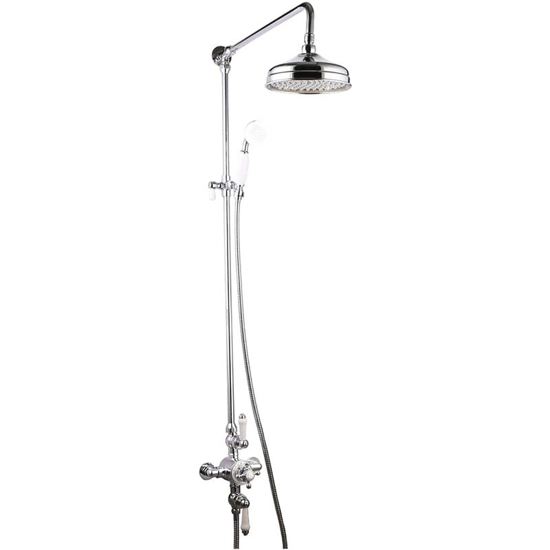 Traditional Overhead Thermostatic Rigid Riser Shower Kit with Twin Head - Chrome