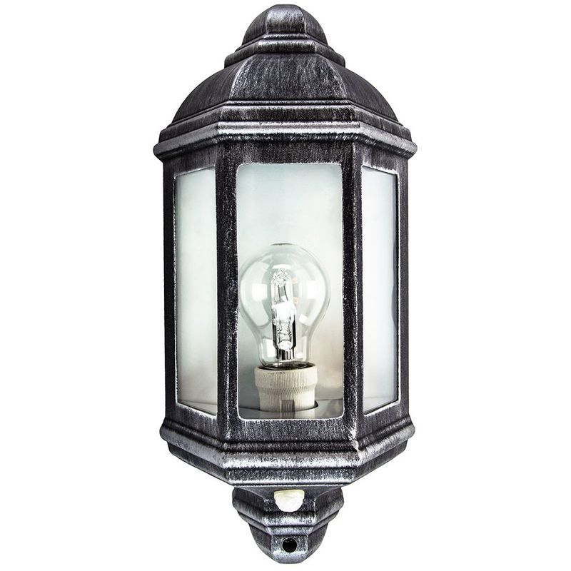 Traditional PIR Sensor Outdoor Wall Light with Black and Silver Die-Cast Frame by Happy Homewares