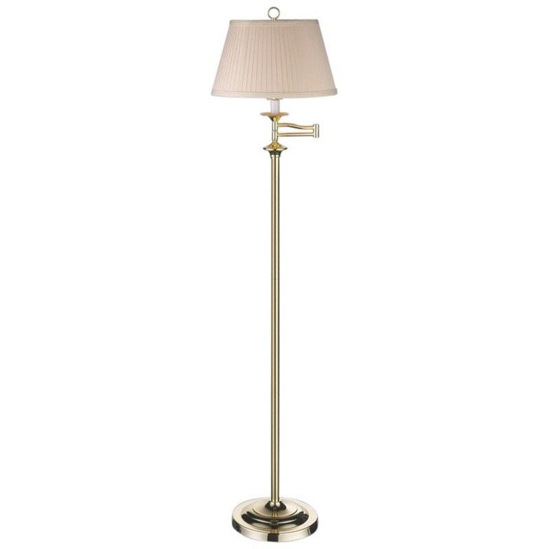 Traditional Polished Brass Swing Arm Floor Lamp with Cream Shade by Happy Homewares