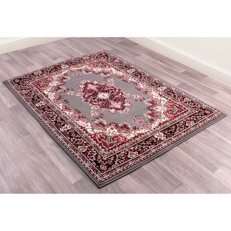 Traditional Poly Lancashire Oriental Rug Grey X-Small Carpet 60 x 110 cm (2'x3'7")