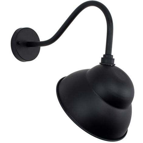 Pub Ip20 Black Metal Swan Neck Outdoor Wall Light + 6W LED Gls Bulb - Warm White