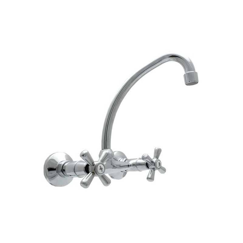 Traditional Retro Wall Mounted 'F' Spout Cross Head Kitchen Bathroom Faucet Tap