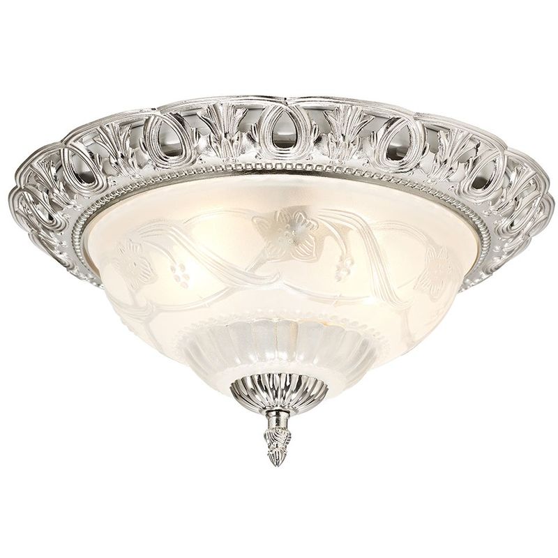 Traditional Satin Nickel and Floral Glass Flush Ceiling Light by Happy Homewares