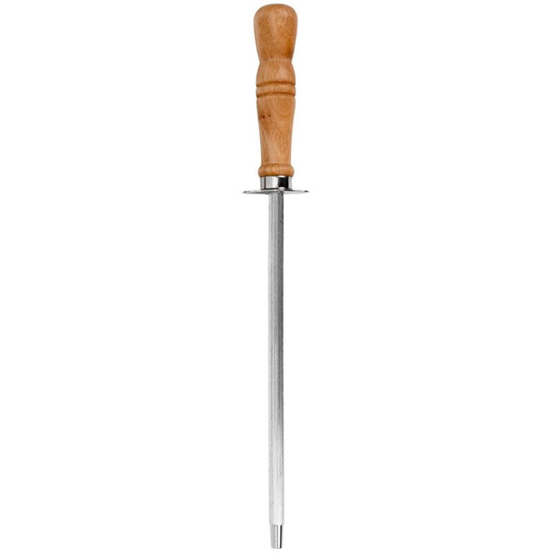 Image of Traditional stainless steel knife sharpener with wooden handle