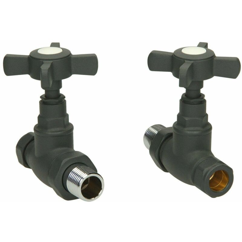 Traditional Straight Heated Towel Rail Radiator Valves Standard Pair Anthracite