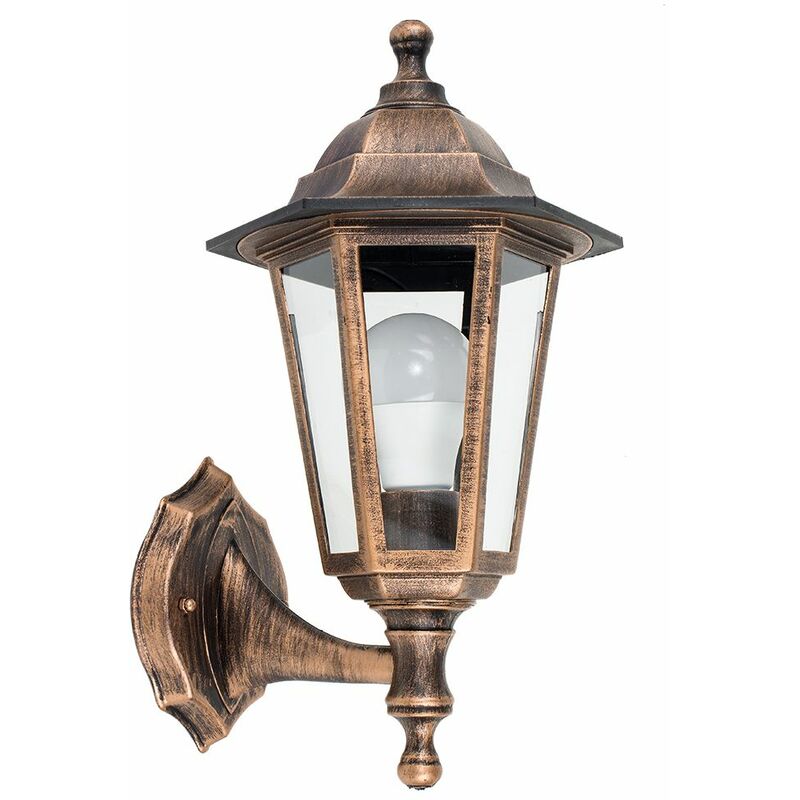 Traditional Outdoor Security IP44 Rated Wall Light Lantern - Gold