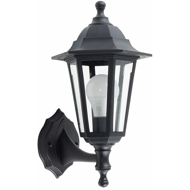 Traditional Outdoor Security IP44 Rated Wall Light Lantern - Black