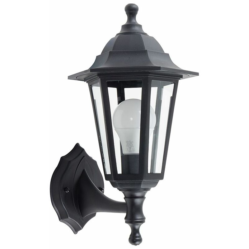 Traditional Outdoor Security IP44 Rated Wall Light Lantern With 6W LED Bulb - Black