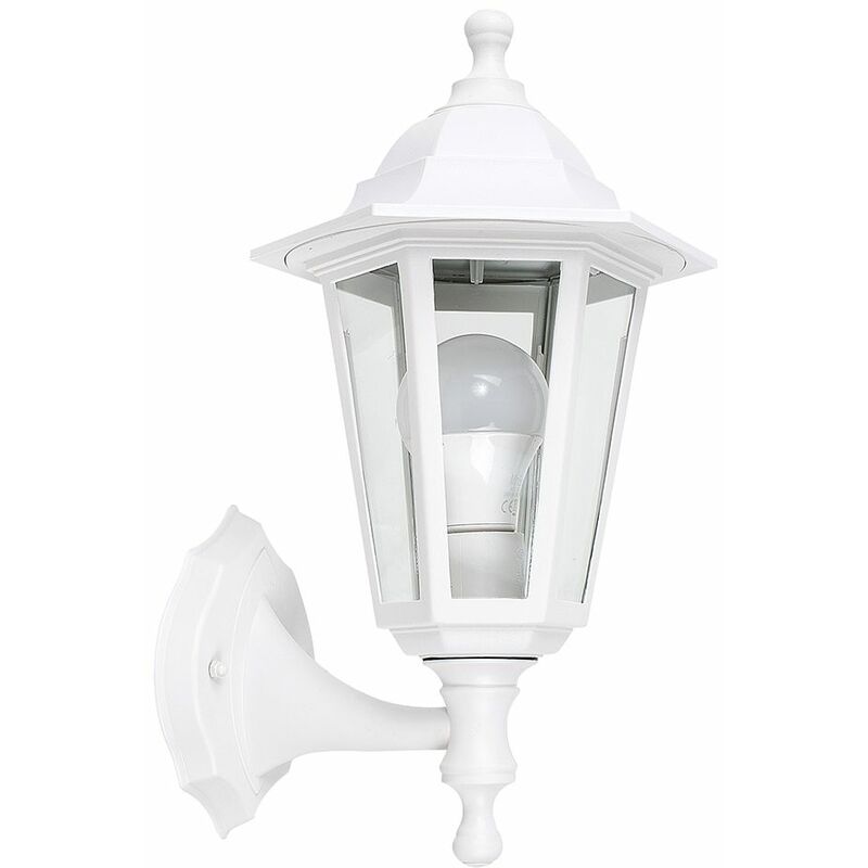 Traditional Outdoor Security IP44 Rated Wall Light Lantern With 6W LED Bulb - White