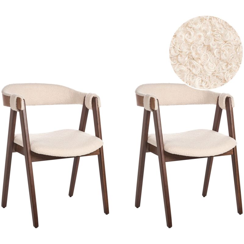 Beliani - Traditional Style Set Of 2 Dining Chairs Upholstered Seat Boucle Dark Wood And Beige Day
