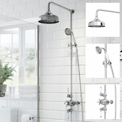 Traditional Thermostatic Mixer Shower Crosshead Valve Round Drench Head