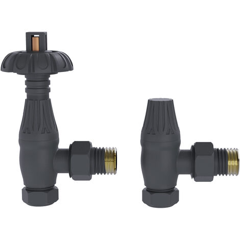 Traditional Thermostatic TRV Antique Design Angled Radiator Rad Valves Pair Anthracite