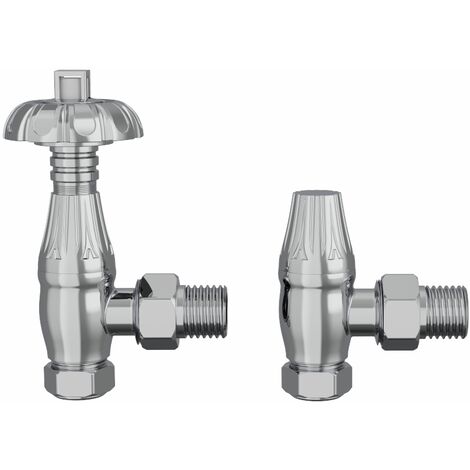 Traditional Thermostatic TRV Antique Design Angled Radiator Rad Valves Pair Chrome