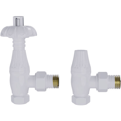 Traditional Thermostatic TRV Antique Design Angled Radiator Rad Valves Pair White
