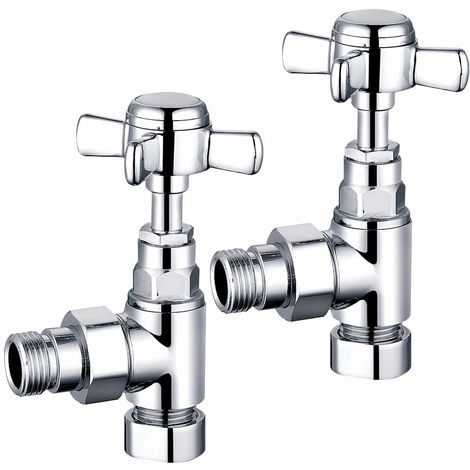 Traditional Towel Radiator Rail Valves Angled Chrome Central Heating Taps 15mm (Pair)
