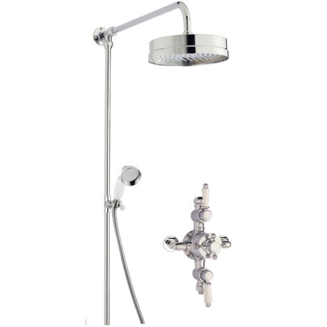 Traditional Triple Exposed Valve & Rigid Riser Shower Set - Chrome/White - Balterley