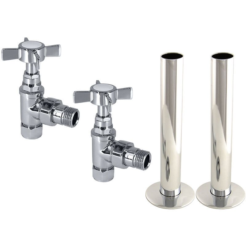 NRG - Traditional Manual Angled Radiator Valves Pipes Collars Chrome