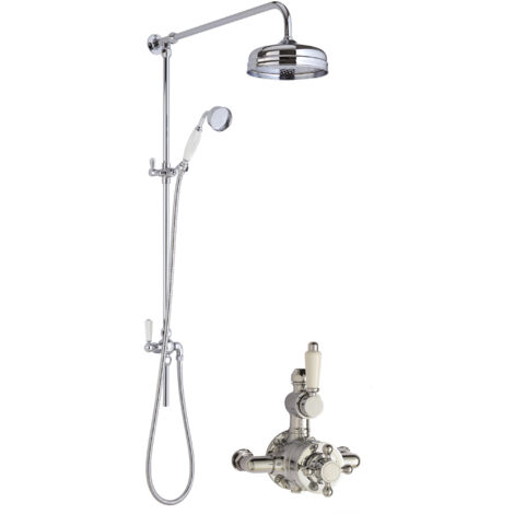Traditional Twin Exposed Valve & Rigid Riser Shower Set - Chrome/White - Balterley