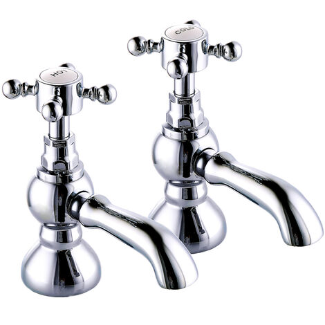 Traditional Twin Hot and Cold Basin Sink Taps Bathroom Cross Handle Vintage Faucets