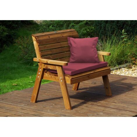 Traditional Two Seater Bench with Burgundy Cushions - W118 x D74 x H98 - Fully Assembled