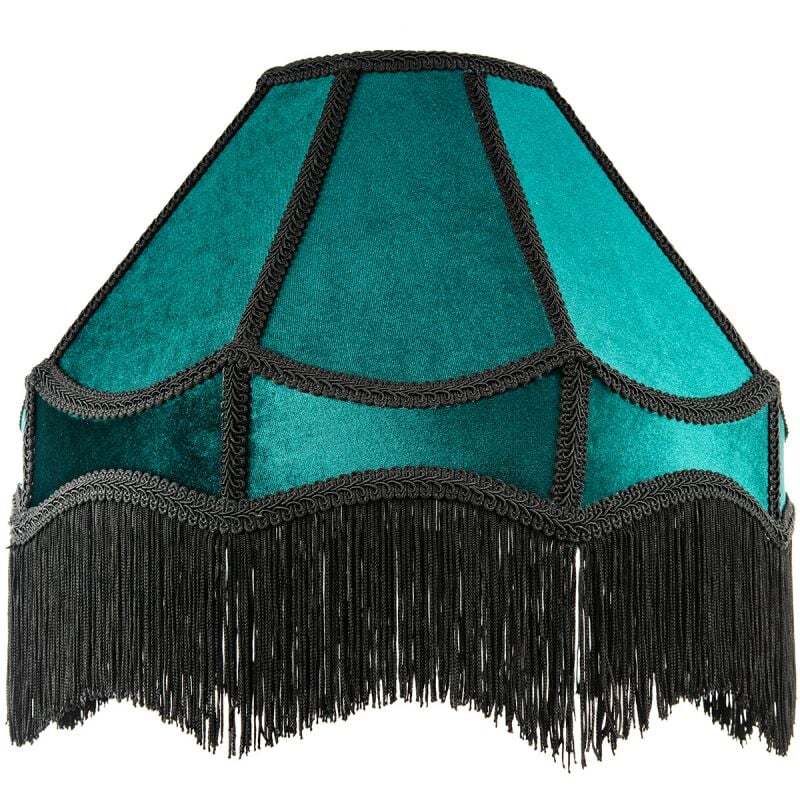 Traditional Victorian Empire 40cm Lamp Shade in Dark Emerald Velvet with Tassels by Happy Homewares