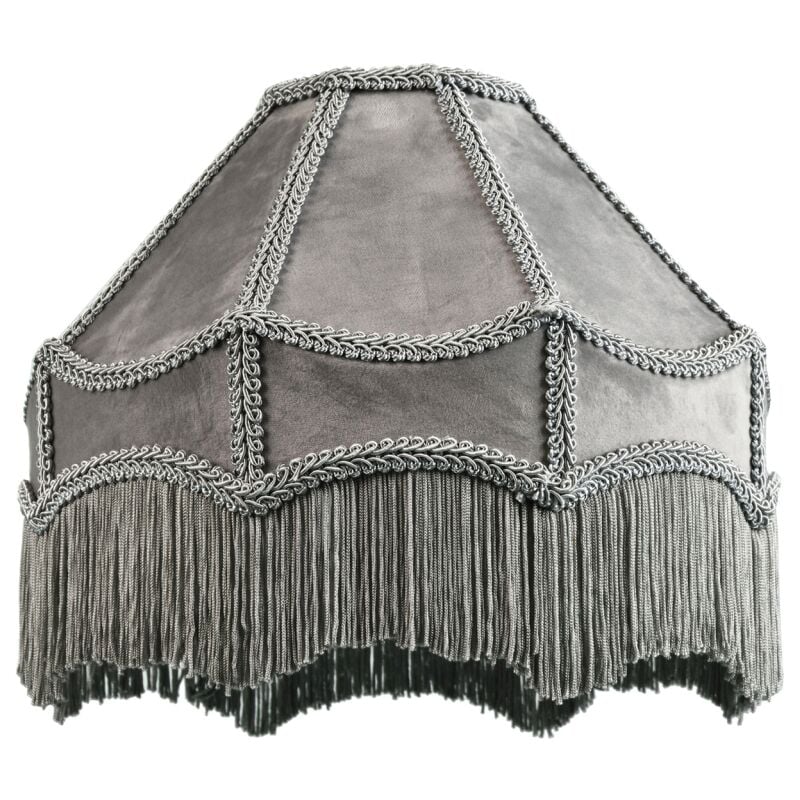 Traditional Victorian Empire Lampshade in Soft Dove Grey Velvet with Tassels by Happy Homewares