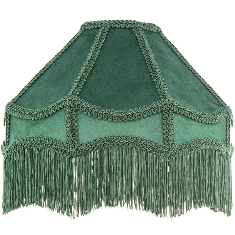 Traditional Victorian Empire Lampshade in Soft Forest Green Velvet with Tassels by Happy Homewares