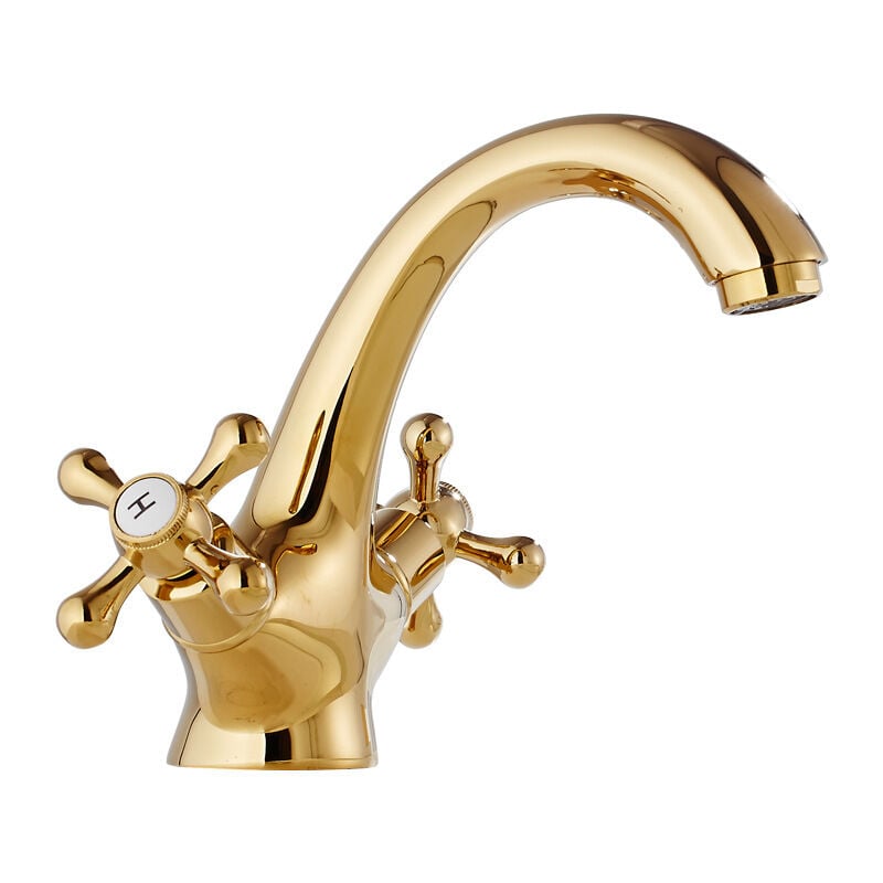 Traditional Victorian Integral Basin Faucet Vintage Double Cross Handle Bathroom Faucet, gold