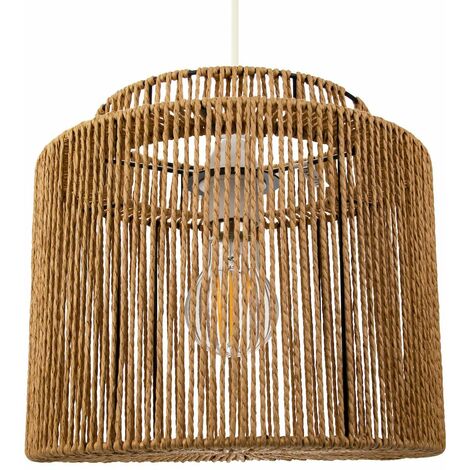 Traditional Vintage Thin Woven Rope Brown Non-Electrical Pendant Light Shade by Happy Homewares - Brown