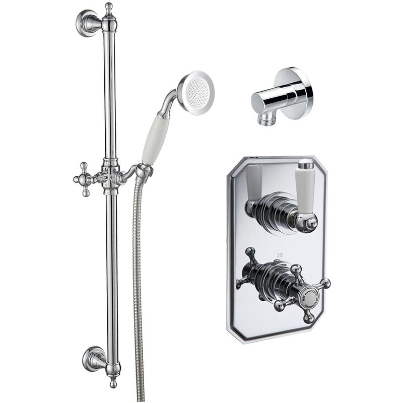 Traditional Wall Concealed Thermostatic Shower Valve Set with Riser Kit - Chrome