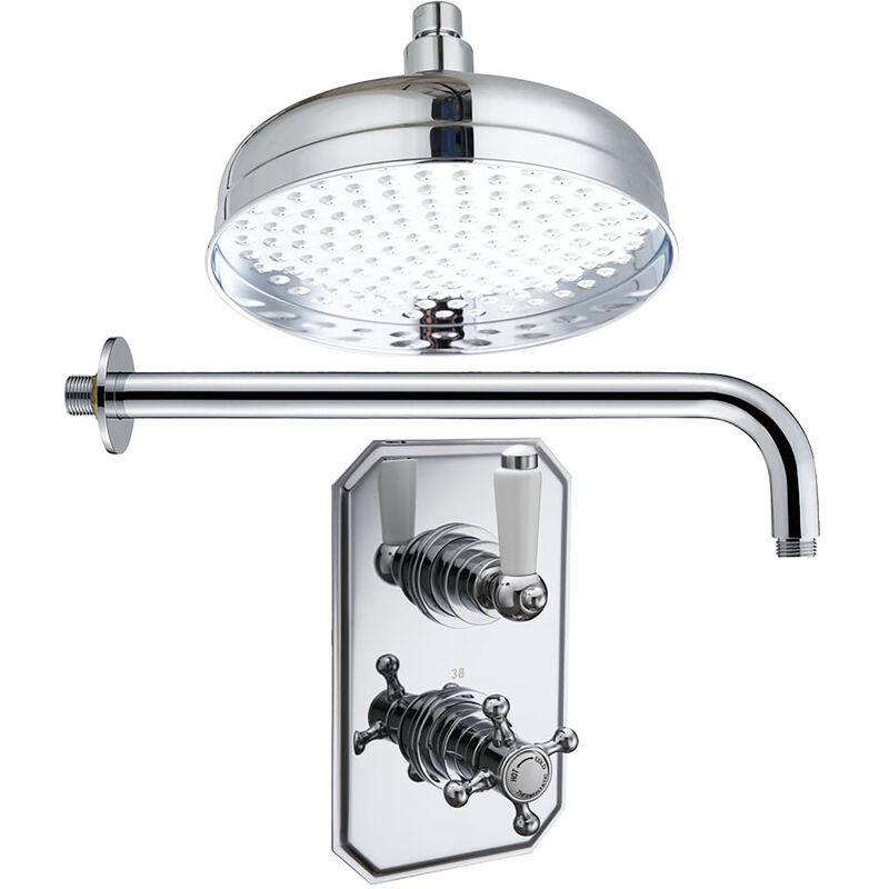 Traditional Wall Concealed Thermostatic Shower Valve Set with Round Fixed Head - Chrome