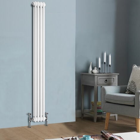 Traditional White Vertical Cast Iron Radiator Double Column 1800 x 200 mm