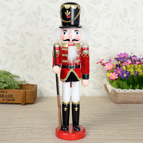 Traditional Wooden Nutcracker Soldier Handicraft Puppet Christmas Decoration Gift (Gun)