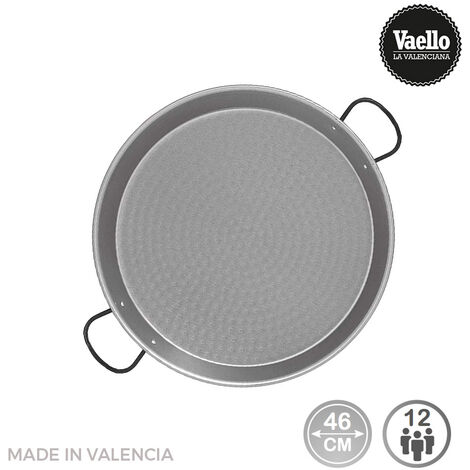 VAELLO CAMPOS Traditionelle Paella-Pfanne aus poliertem Stahl ø46cm (12 Personen). vaello