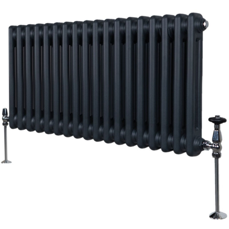 Monster-Shop Traditioneller 2-spalten-heizkörper 300 X 832mm Horizontaler Wandheizkörper Matt Anthrazit Grau Kohlenstoffstahl Wohn- Badezimmer Küche [inkl.