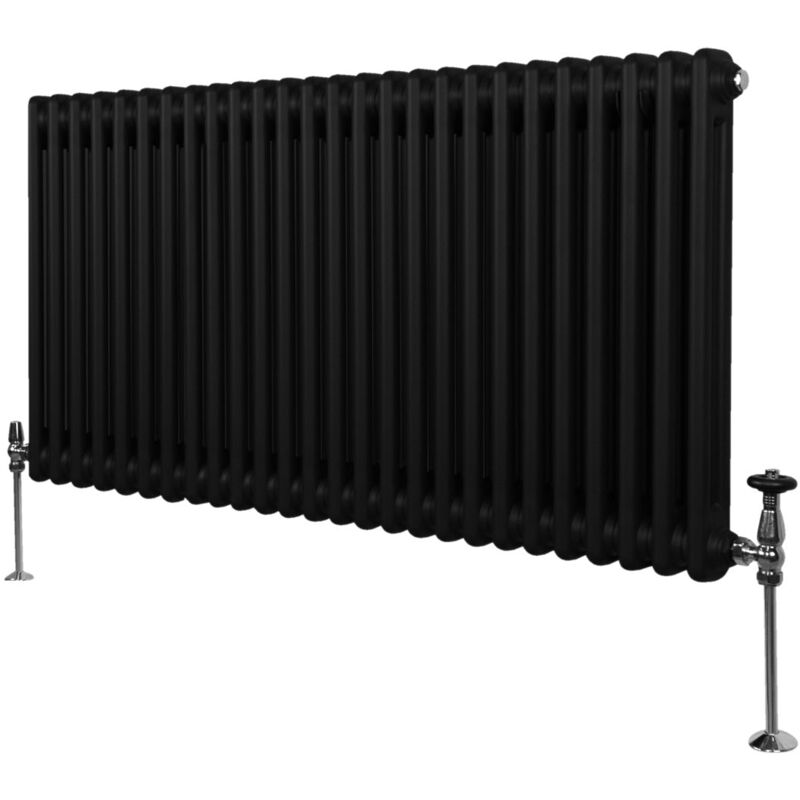 Monster-Shop Traditioneller 2-spalten-heizkörper 600 X 1192mm Horizontaler Wandheizkörper Matt Schwarz Kohlenstoffstahl Wohn- Badezimmer Küche [inkl.