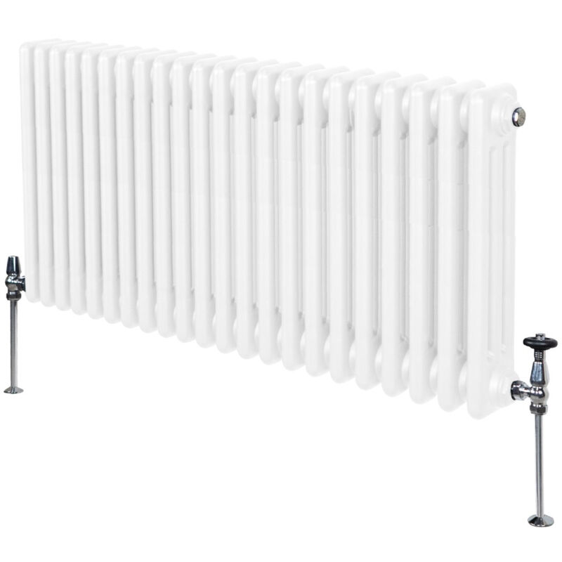 Monster-Shop Traditioneller 3-spalten-heizkörper 600 X 1012mm Horizontaler Wandheizkörper Glänzender Weiß Kohlenstoffstahl Wohn- Badezimmer Küche [inkl.