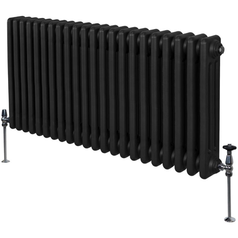 Monster-Shop Traditioneller 3-spalten-heizkörper 600 X 1012mm Horizontaler Wandheizkörper Matt Schwarz Kohlenstoffstahl Wohn- Badezimmer Küche [inkl.